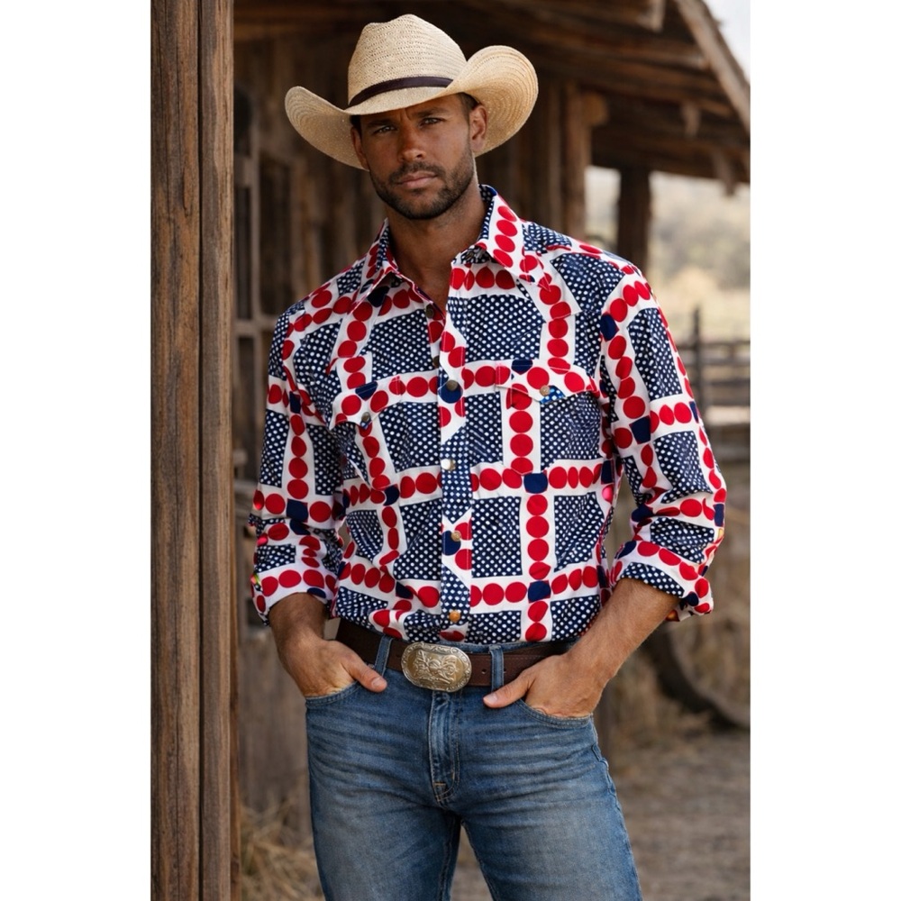 H Bar C Vintage Ranchwear Shirt Pearl Snap Buttons Western Show Shirt Rodeo Sz L
